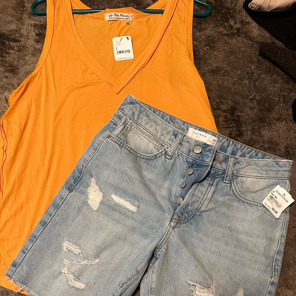 Topman Jean short (28/8) NWT and Free People sleeveless top size L (nwt)